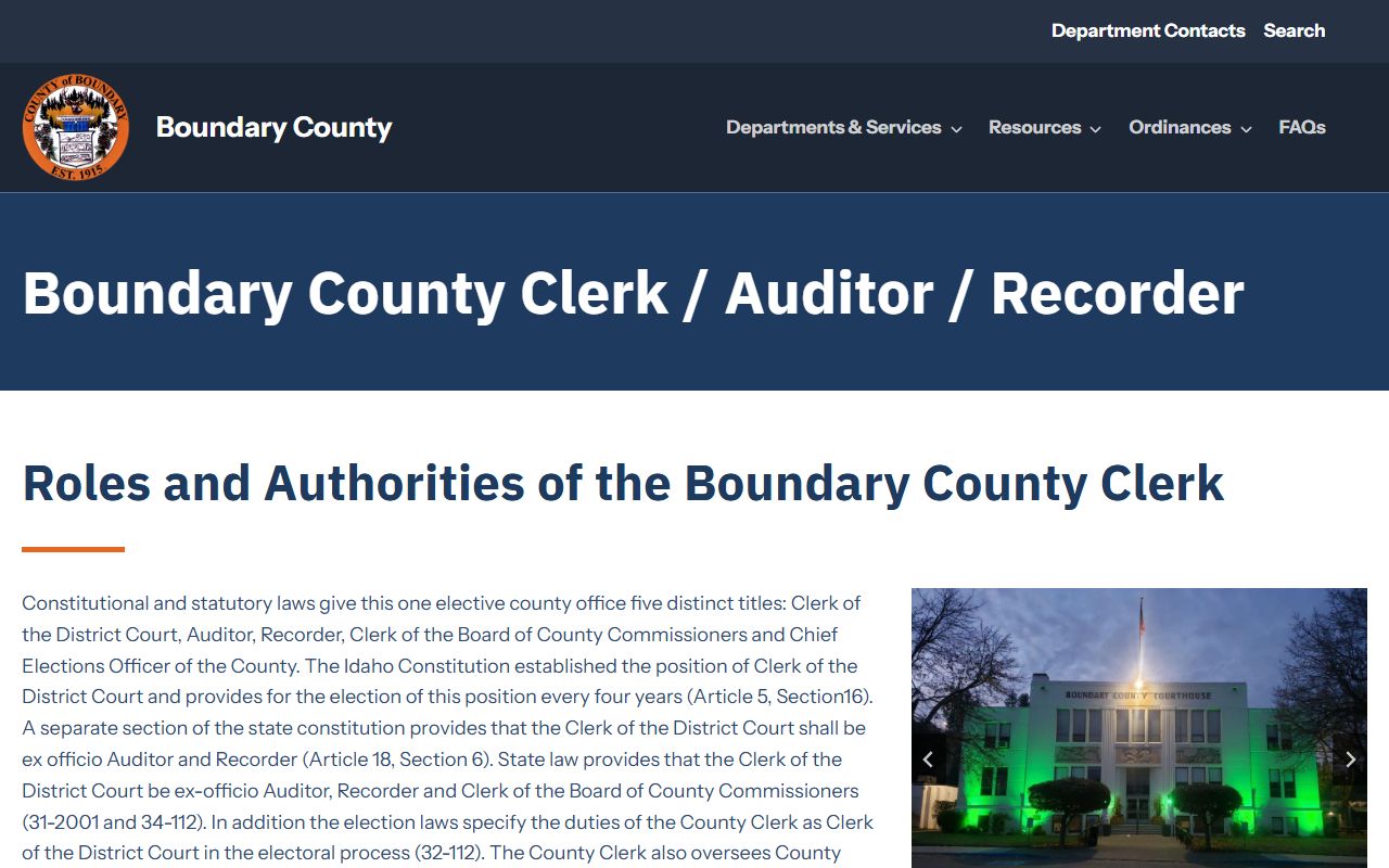 Boundary County Clerk of the District Court records source